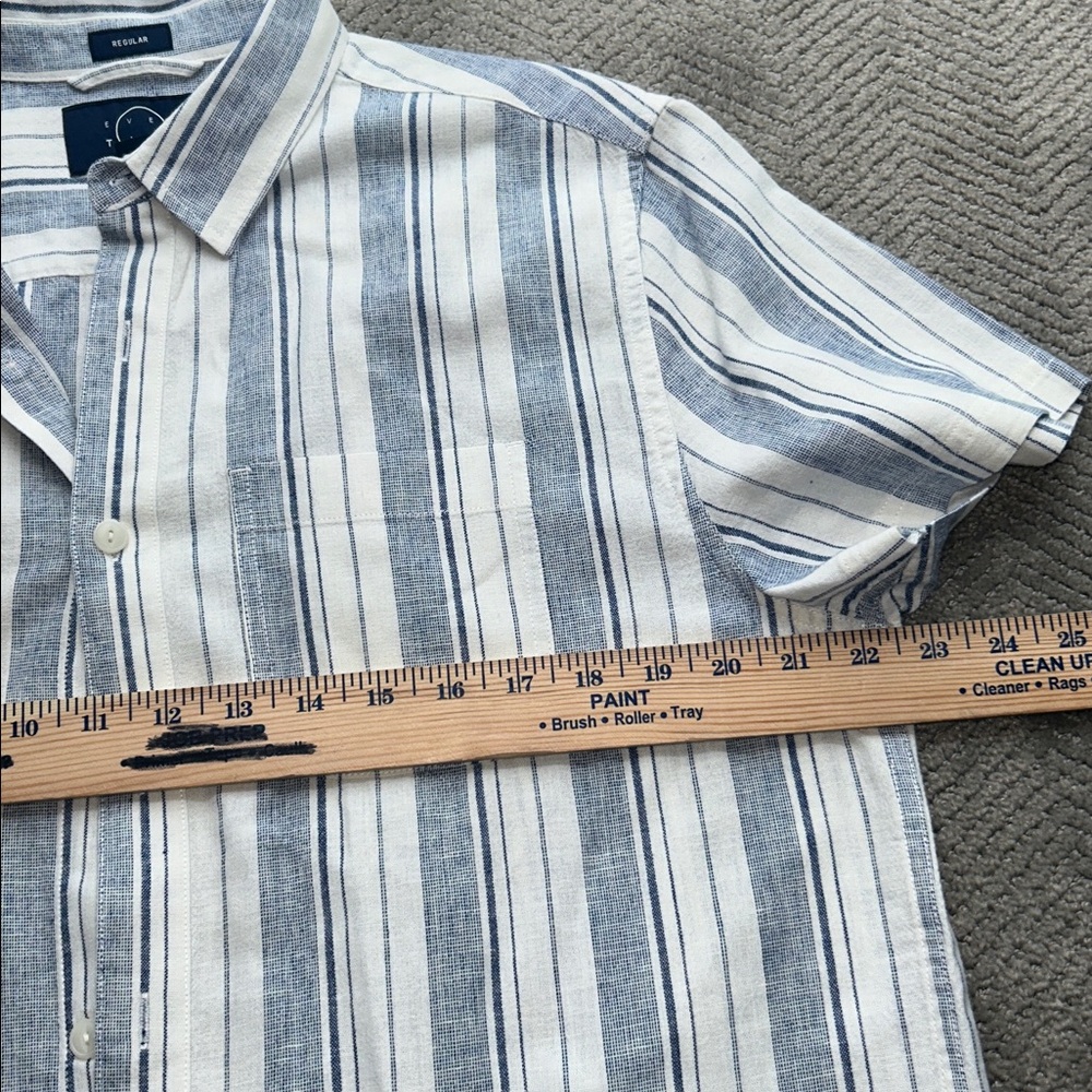 Even Tide Men’s Linen Cotton Striped Button Up Shirt Blue White Medium Resort - Picture 7 of 8